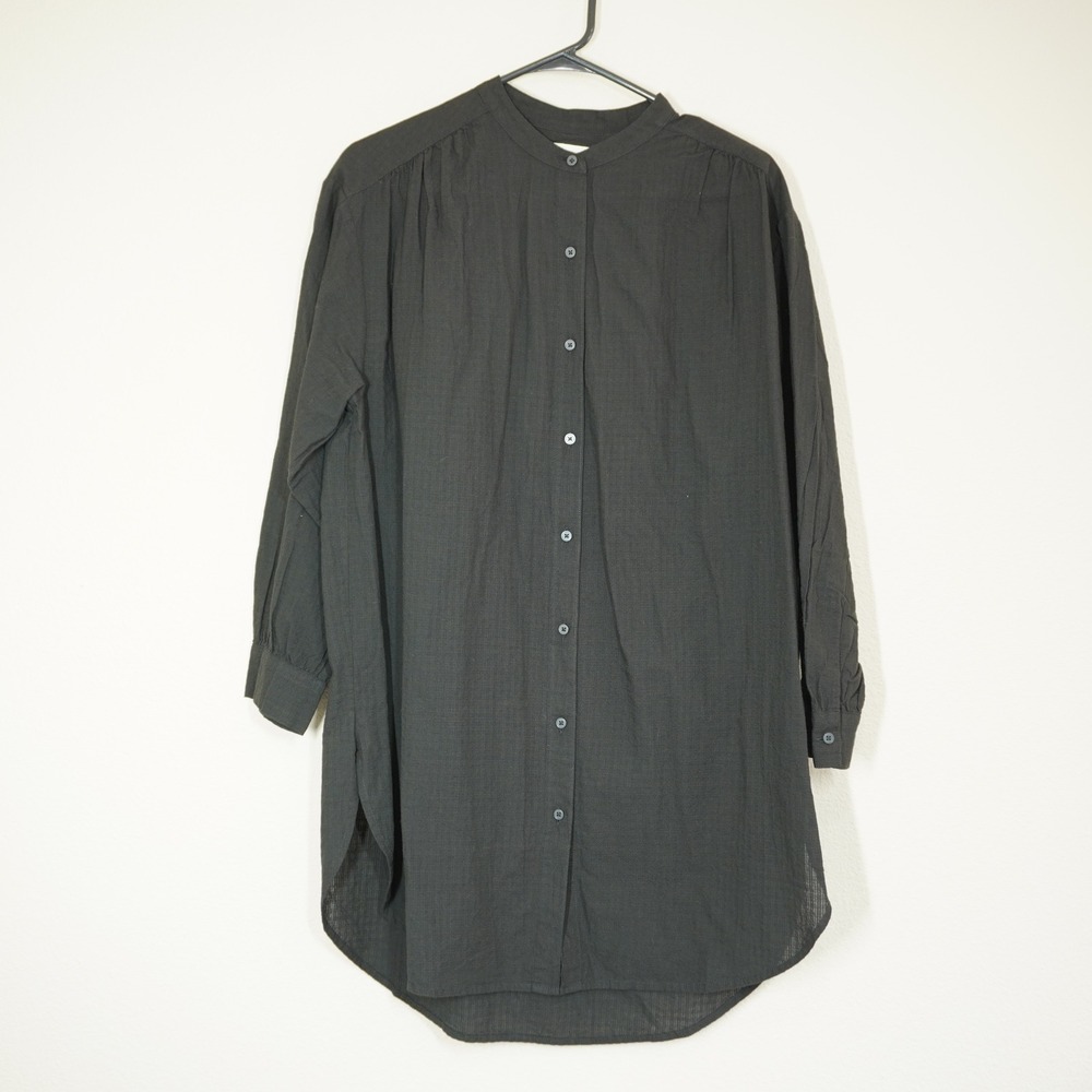 Everlane XXS/XS Shirt Dress Black Organic Cotton Gauze Band Collar Minimalist